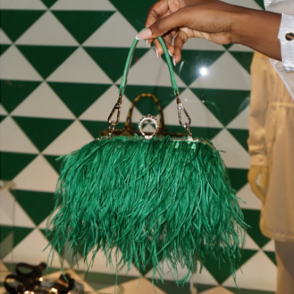 NEW- FEATHER PURSE- GREEN